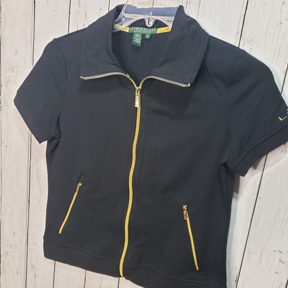 Ralph Lauren Active Women's Full Zip Black Jacket Gold Accents Size Small. - Picture 2 of 7